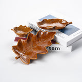 Brown glazed leaf patterned ceramic storage tray set