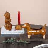 Cute Pet Brown Glazed Ceramic Ornament Set