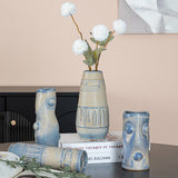 Vintage Blue Glazed Texture Ceramic Flower Set