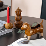 Cute Pet Brown Glazed Ceramic Ornament Set