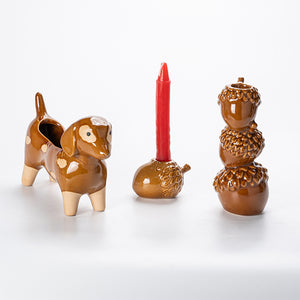 Cute Pet Brown Glazed Ceramic Ornament Set