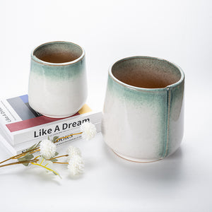 Green glazed gradient ceramic flower set