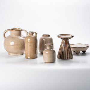 Rice brown glazed porcelain art ceramic flower set