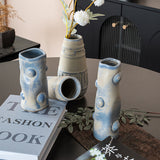 Vintage Blue Glazed Texture Ceramic Flower Set