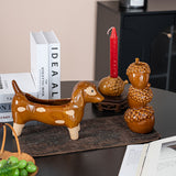 Cute Pet Brown Glazed Ceramic Ornament Set