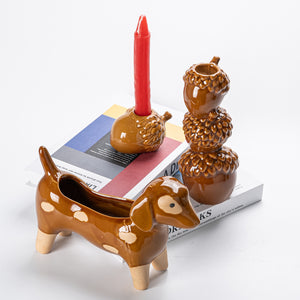 Cute Pet Brown Glazed Ceramic Ornament Set