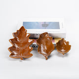 Brown glazed leaf patterned ceramic storage tray set